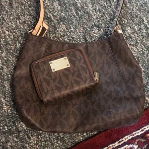 Michael Kors brown purse and matching wallet